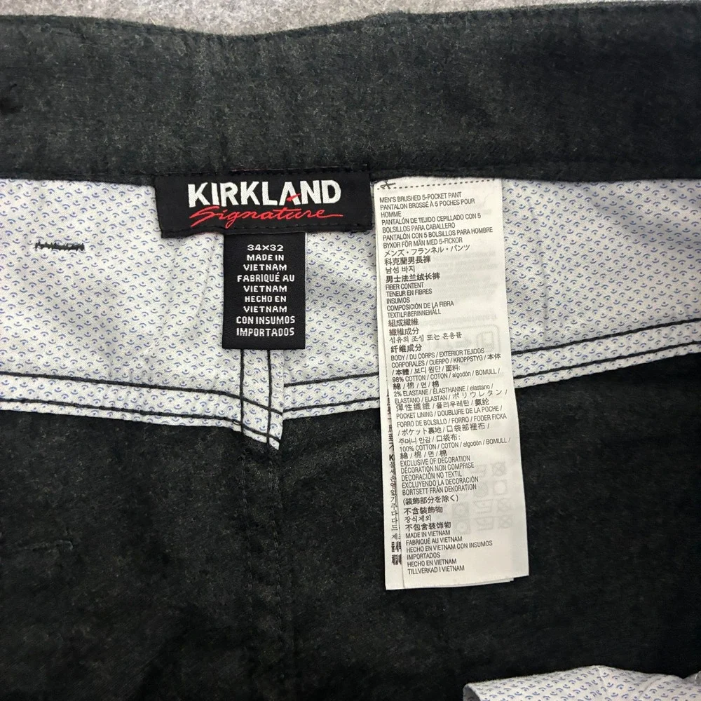 Kirkland Signature Mens Brushed Pants 33x31 Charcoal Gray Stretch Cotton